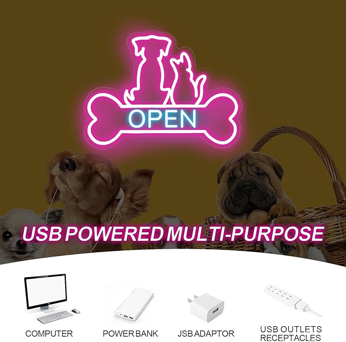 Pet Shop Open Neon Sign LED Dog And Cat Open Sign Bright Pet Grooming Salon - Image 4
