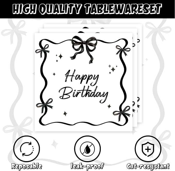 40pcs Black Bow Birthday Decorations Sophisticated Coquette Birthday Supplies - Image 4