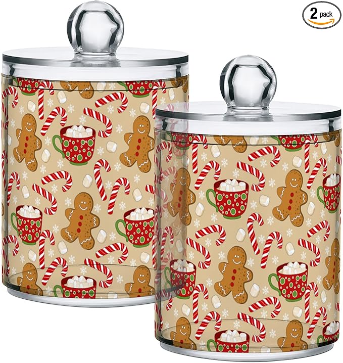 Gredecor Qtip Holder Dispenser 2 Pack Cute Gingerbread Men Snowflakes Candy by Gredecor