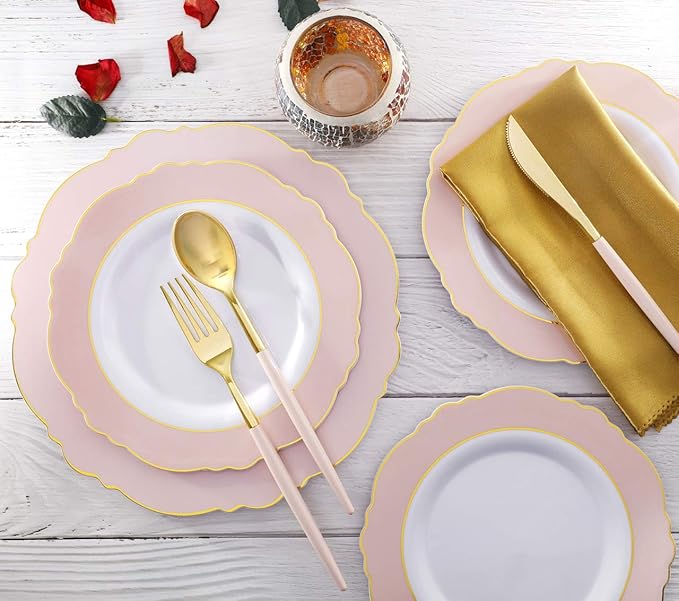 I00000 144Pcs Pink Plastic Silverware, 48 Knives and 48 Spoons Perfect - Image 3