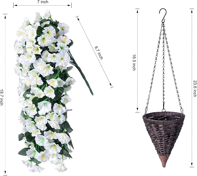 Artificial Faux Hanging White Flowers Plants Basket - Image 5
