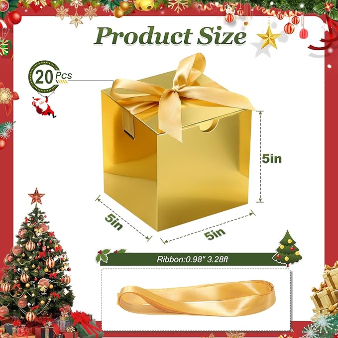 DOYIDE Small Gift Boxes, 20 Pack 5x5x5 Inch Gold Elegant Paper Boxes - Image 3
