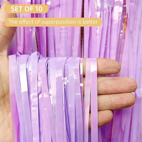 10 Pack Purple Foil Curtain Backdrop 3.2ft x 8.2ft Macaron Tinsel Foil Fringe - Image 2