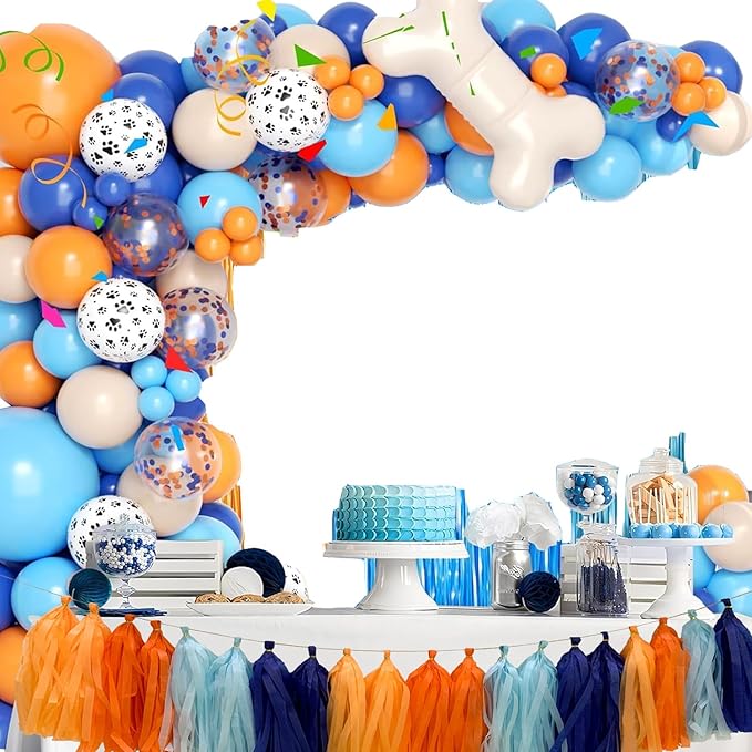 Blue and Orange Tissue Paper Tassel Garland, Tissue Tassel Banner - Image 3