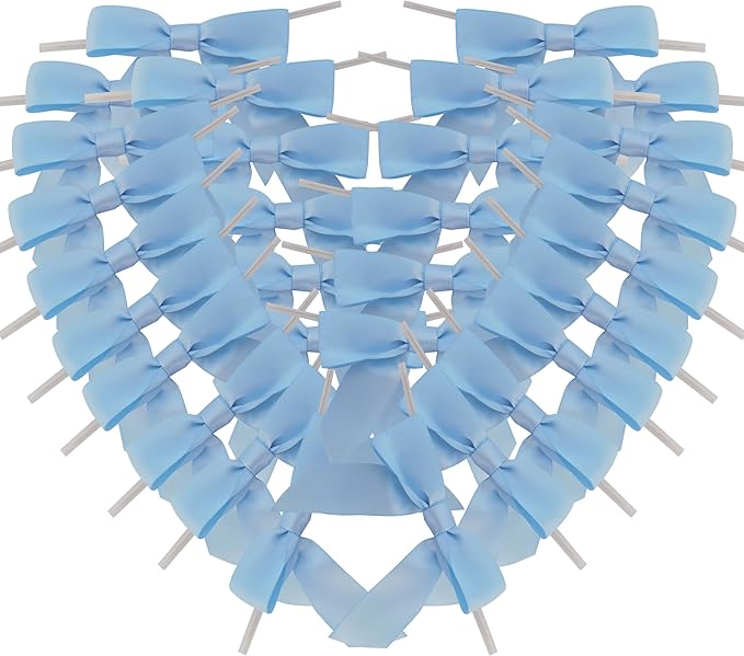 50pcs 3-1/2" Sky Blue Satin Ribbon Bows by Micomon