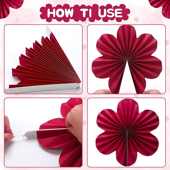 BestoFun 12 PCS Paper Flowers Fans Hot Pink Party Decorations Paper Flowers - Image 3