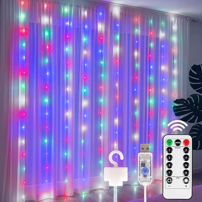 DomeStar 300 LED Fairy Curtain Lights, 9.8ft x 9.8ft Battery Operated by DOMESTAR