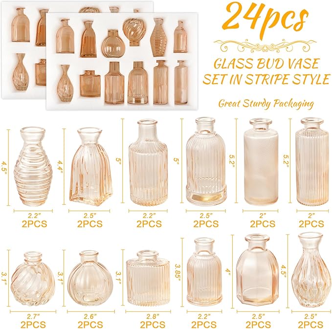 Champagne Bud Vases in Bulk 24 Packs Amber Glass Vase - Image 2
