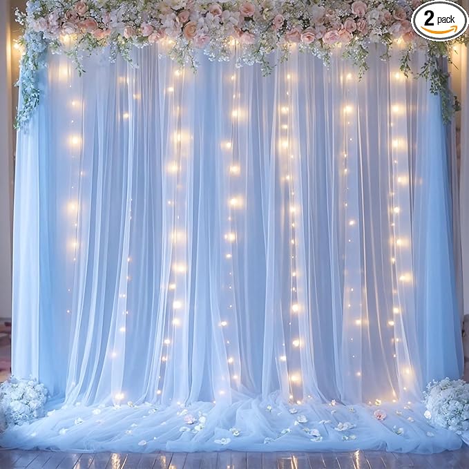 Baby Blue Sheer Tulle Backdrop Curtains by Suppromo