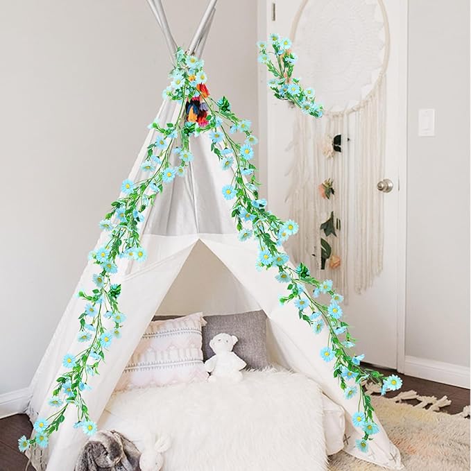 2 Pack Silk Flower Garland Artificial Blue Daisy Garland Fake Hanging Vines - Image 6
