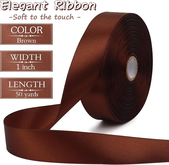 Brown Solid Satin Ribbon 1 Inch 50 Yards Solid Polyester Fabric Ribbon - Image 2