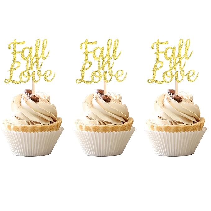 24 PCS Fall in Love Cupcake Toppers Glitter Bridal Shower Cupcake Picks Wedding by ZHUOWEISM