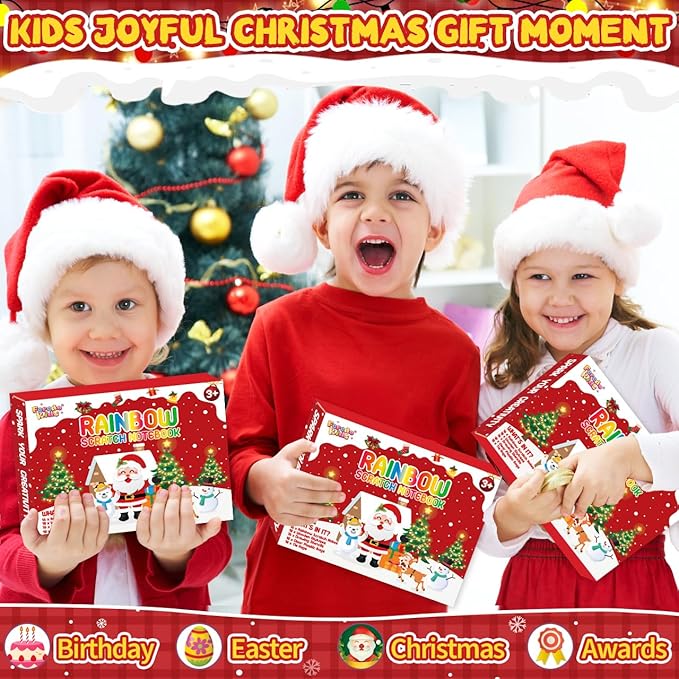 Party Favors for Kids: 24 Pack Christmas Rainbow Scratch Art Notebook Classroom - Image 6