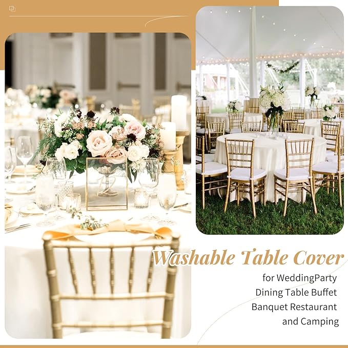 fani 12 Pack 90 Inch Round Tablecloth Ivory Polyester Fabric Table Cloth - Image 7