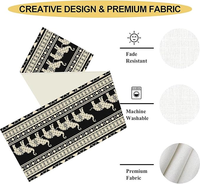 Ethnic Table Runner, Rustic Farmhouse Boho Geometric Elephant Aztec Tribal - Image 4