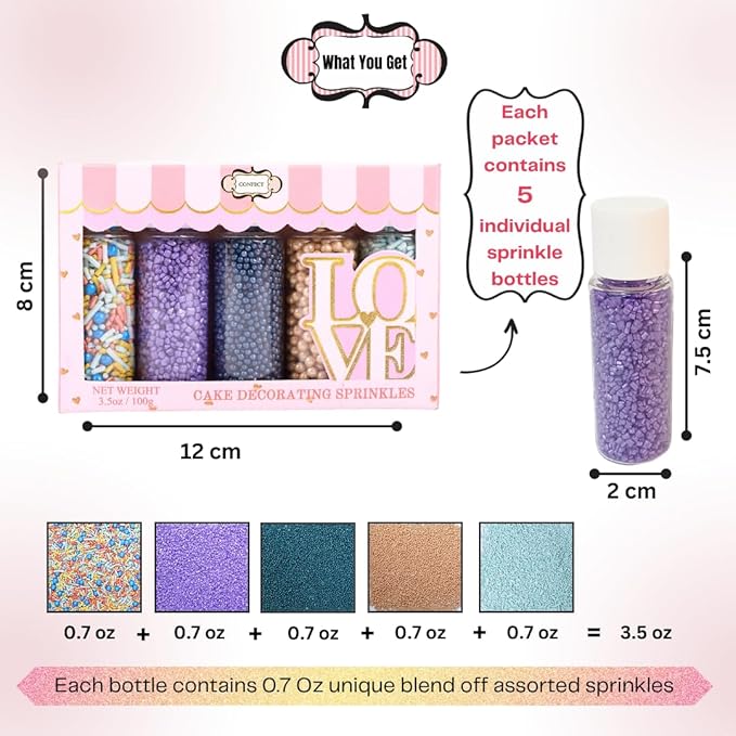 Confect Sprinkles Mix – Pack of 5 Assorted Cake & Cupcake Decorating Sprinkles - Image 4