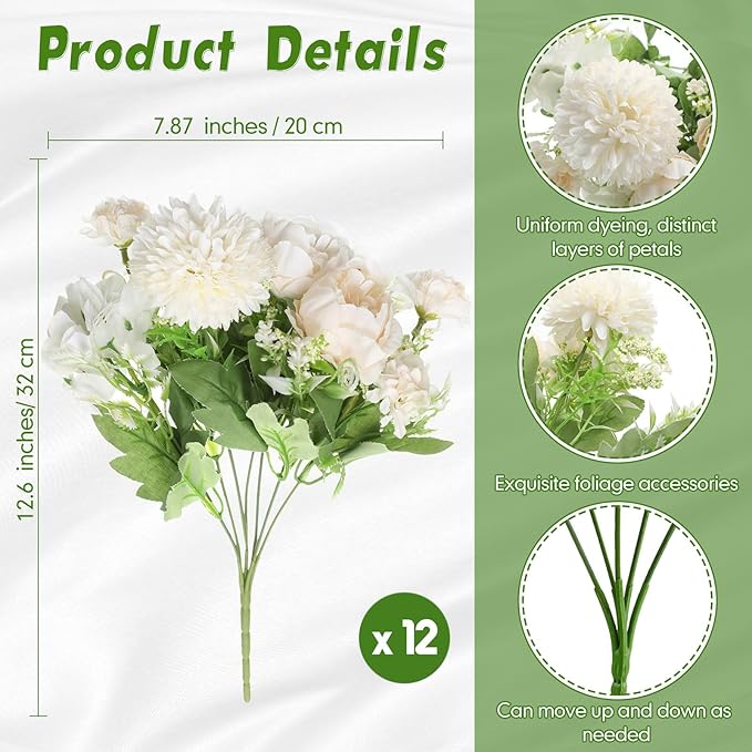 Tigeen Artificial Flowers Artificial Peonies Silk Flowers Faux Peony Fake Peony - Image 2