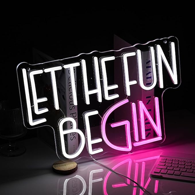 Let The Fun Begin Neon Sign USB Powered White Pink Fun Light Up Sign - Image 5