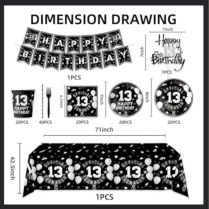 123pcs 13th Party Decorations, 13th Silver Black Birthday Banner, Cake Toppers - Image 2