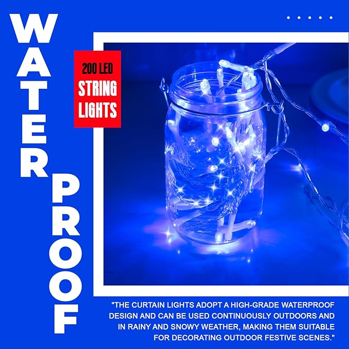 Curtain Light for Bedroom, 200LED 6.6x6.6ft Blue Window Wall Hanging Fairy - Image 5