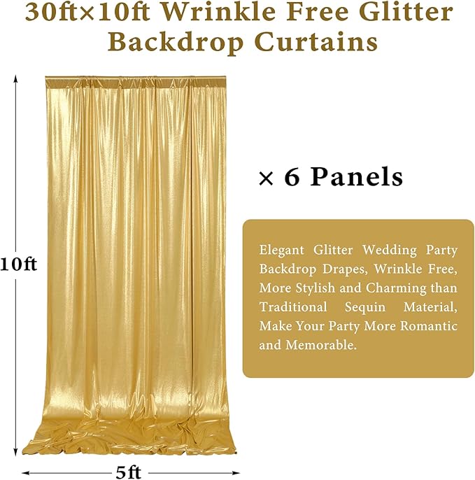 Outpain 30x10ft Gold Sequin Backdrop Curtains -Heavy Duty Gold Photography - Image 7
