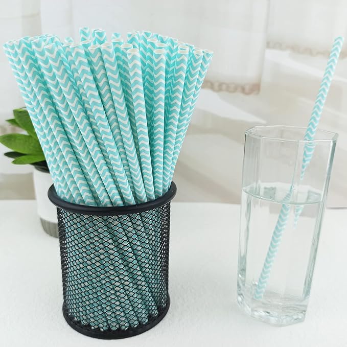YAOSHENG Premium Disposable Waves Striped Drinking Paper Straws, Pack 100 Light - Image 2