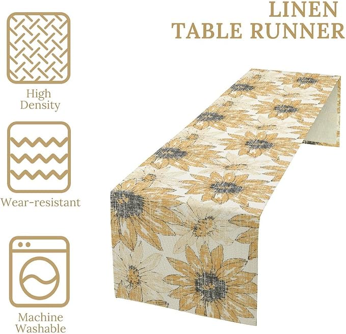 Chrysanthemum Vintage Floral Table Runner, Elegant Grunge Orange Sunflower - Image 6