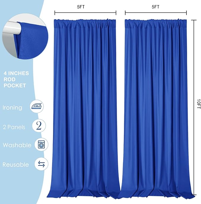 Sugargirl 10x10FT Royal Blue Backdrop Curtains Polyester Photo Backdrop Drapes - Image 5