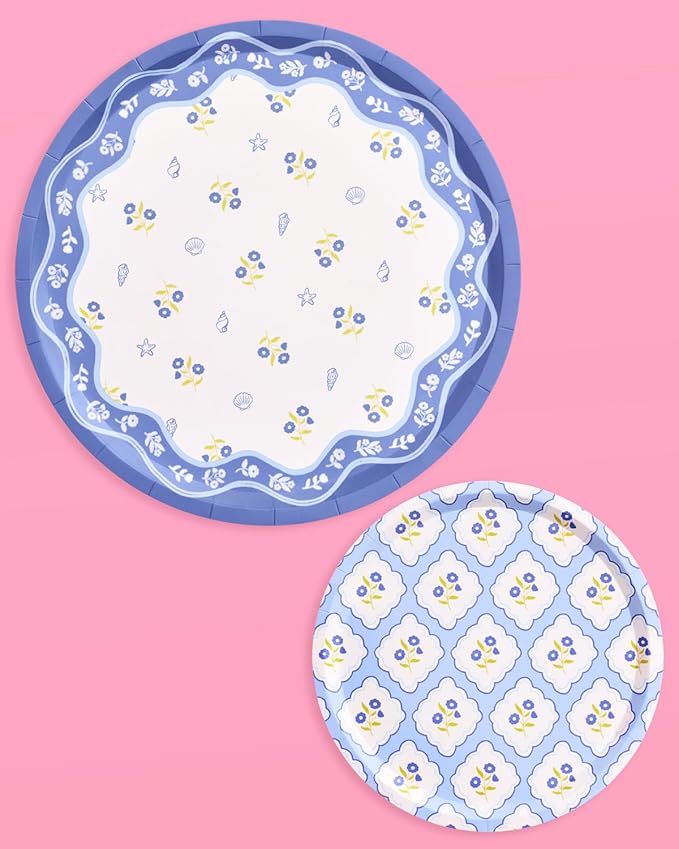 xo, Fetti Blue Coastal Paper Plates | 32 pcs, 2 sizes | Nautical Bachelorette - Image 8