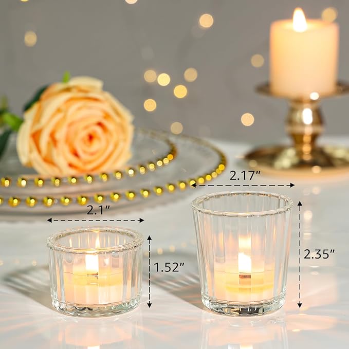 24 Pcs Ribbed Clear Votive Candle Holders – Glass Tea Light Candle Holder - Image 2