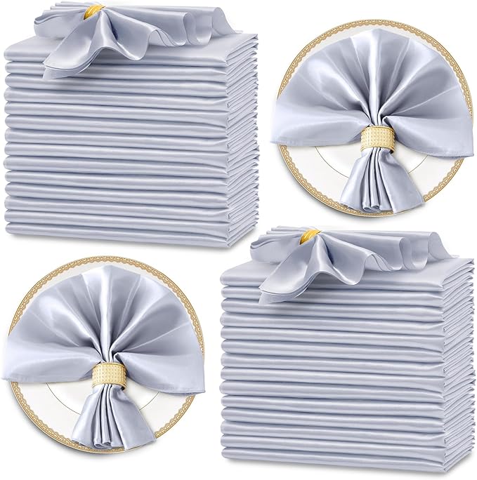 Horbaunal 30 Pack Silver Satin Napkins 17 x 17 Inch, Square Soft Table Dinner by Horbaunal