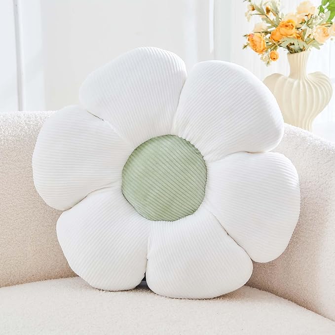 White Flower Pillow, 14.9" Cute Flower Shaped Floor Pillow, Aesthetic Floral by Kcvvcr