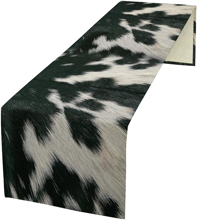 Cow Skin Print Table Runner, Rustic Country Farm Fur Skin Cowhide Pattern by ShiTingYu