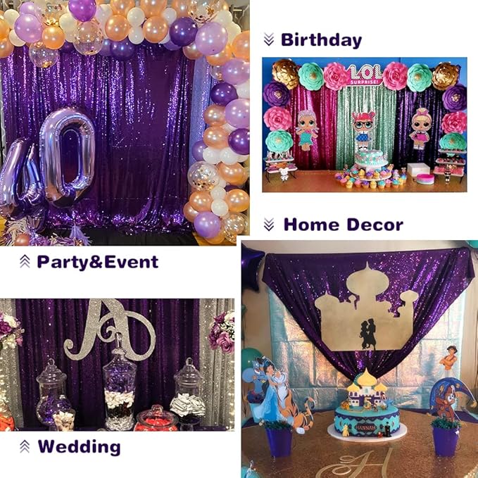 Eternal Beauty Sequin Backdrop Curtains, 2x8 Ft-2 Panels Purple Back Drop - Image 6