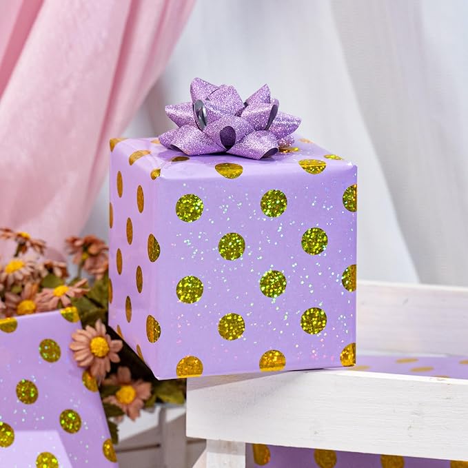 Burymento Purple Holographic Dots Wrapping Paper, Reversible Gold Gift Wrap - Image 7