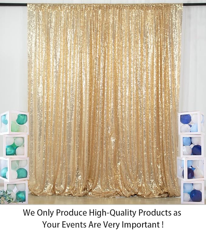 ShinyBeauty Sequin Backdrop - 8ft x 10ft Light Gold Sequin Fabric Drapes - Image 2