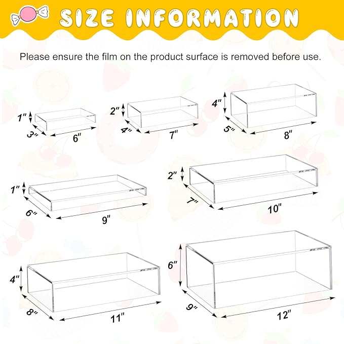 Leinuosen 7 Pcs Large Buffet Risers Set 6" to 12" Acrylic Display Box Catering - Image 2