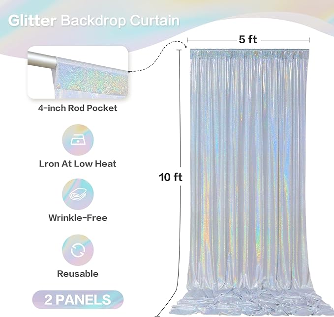 gogoparti 10x10FT Laser Silver Sequin Backdrop Curtain - Image 6
