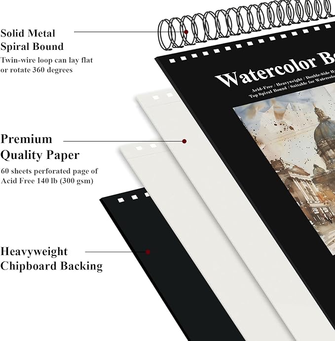 Watercolor Sketchbook 10"x12", 32 Sheets Water Color Paper, 140lb/300gsm - Image 2