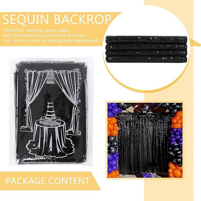 Black Sequin Backdrop Curtain 7ft x 7ft Glitter Photo Booth Backdrop - Image 8