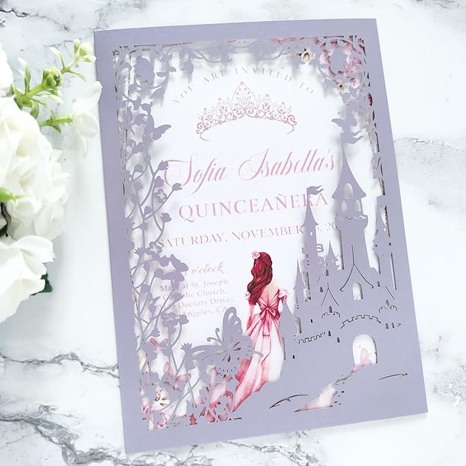 20PCS Castle Pocket Invitations, Quinceanera Invitations by JOACHUUY