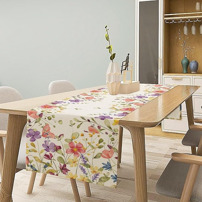 Floral Table Runner, Flowers Plant Print Spring Table Runner - Image 2