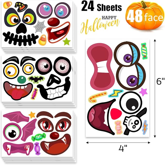 48Packs Pumpkin Decorating Kit, Make Your Own Small Pumpkin face Stickers - Image 3