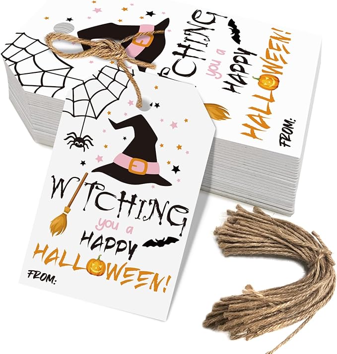 Aukolass 50pcs Happy Halloween Treat Tags, Witch Themed Gift Tags by Aukolass