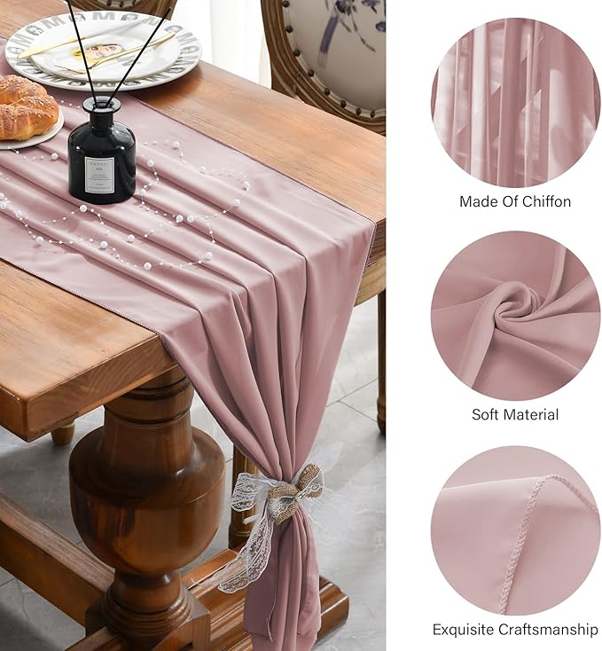 2 Pack 10 Ft Chiffon Table Runner Dusty Rose Gauze Long Table Runners 27x120 - Image 6