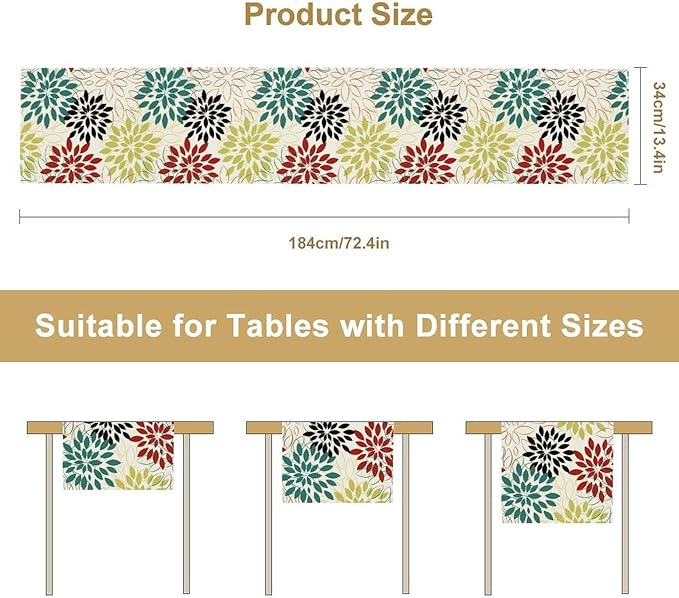Abstract Red Dahlia Vintage Table Runner, Geometric Lines Mid Century Vintage - Image 3