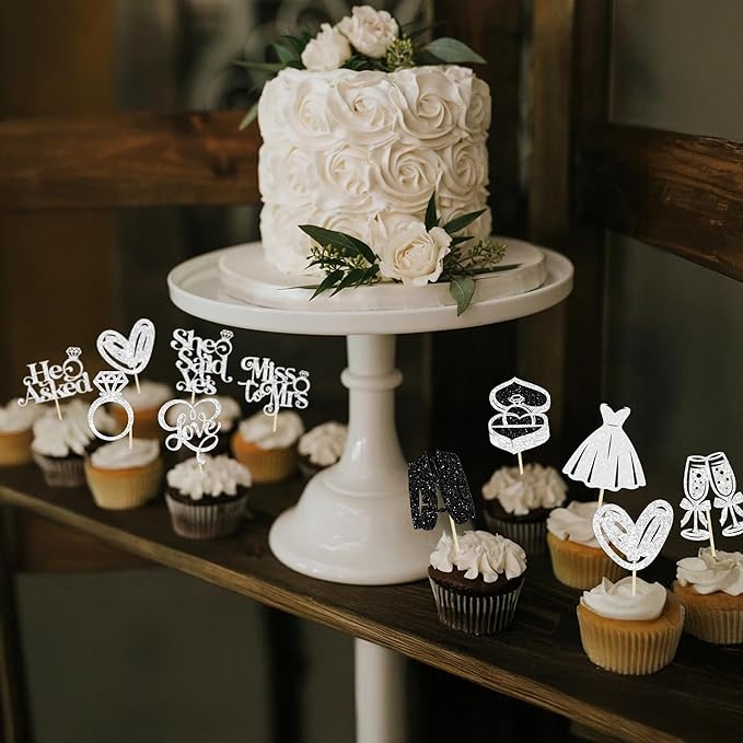 Gyufise 30Pcs She Said Yes Cupcake Toppers Glitter Diamond Ring I Do Love - Image 6