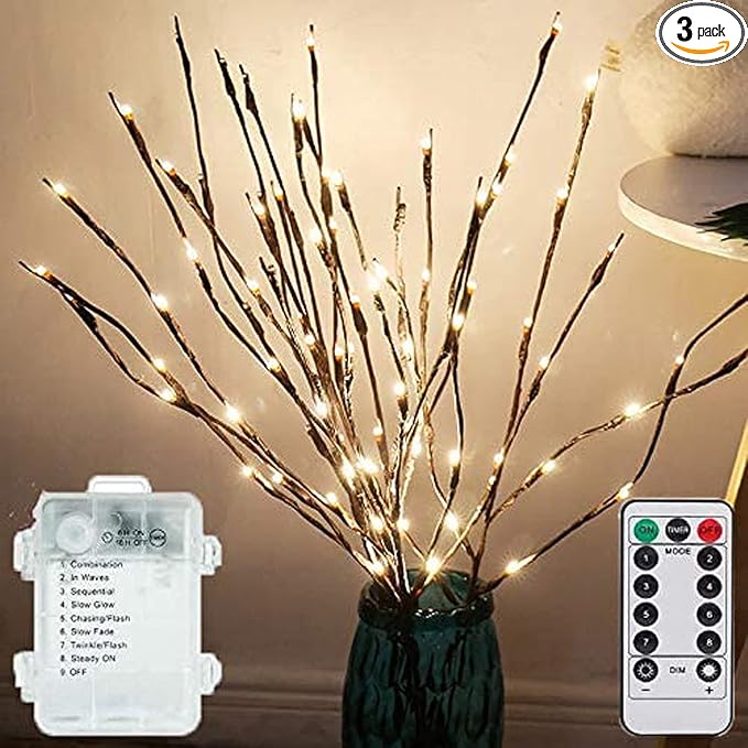 Lxcom Lighting LED Branch Lights 3 Pack 20 LEDs Decorative Branches Battery by LxcomLighting