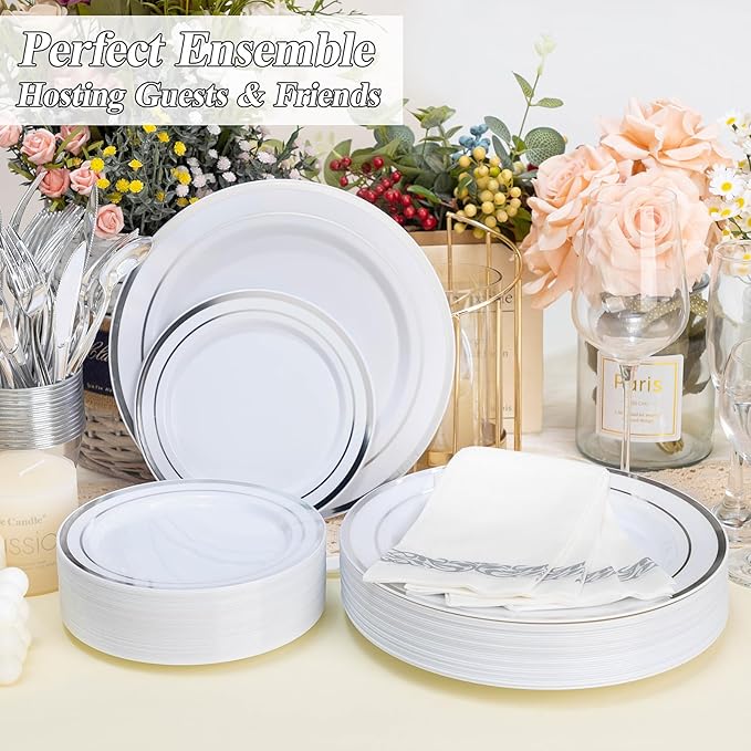 100PCS Silver Plastic Plates Set, 50 10.25 inch Dinner Plate and 50 7.5 inch - Image 3