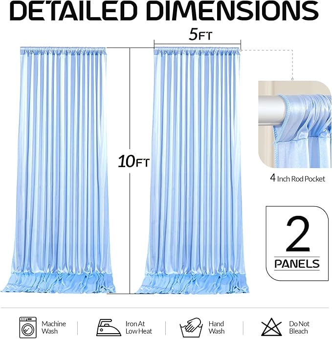 Blue Satin Backdrop Curtains 2 Panels - Image 6